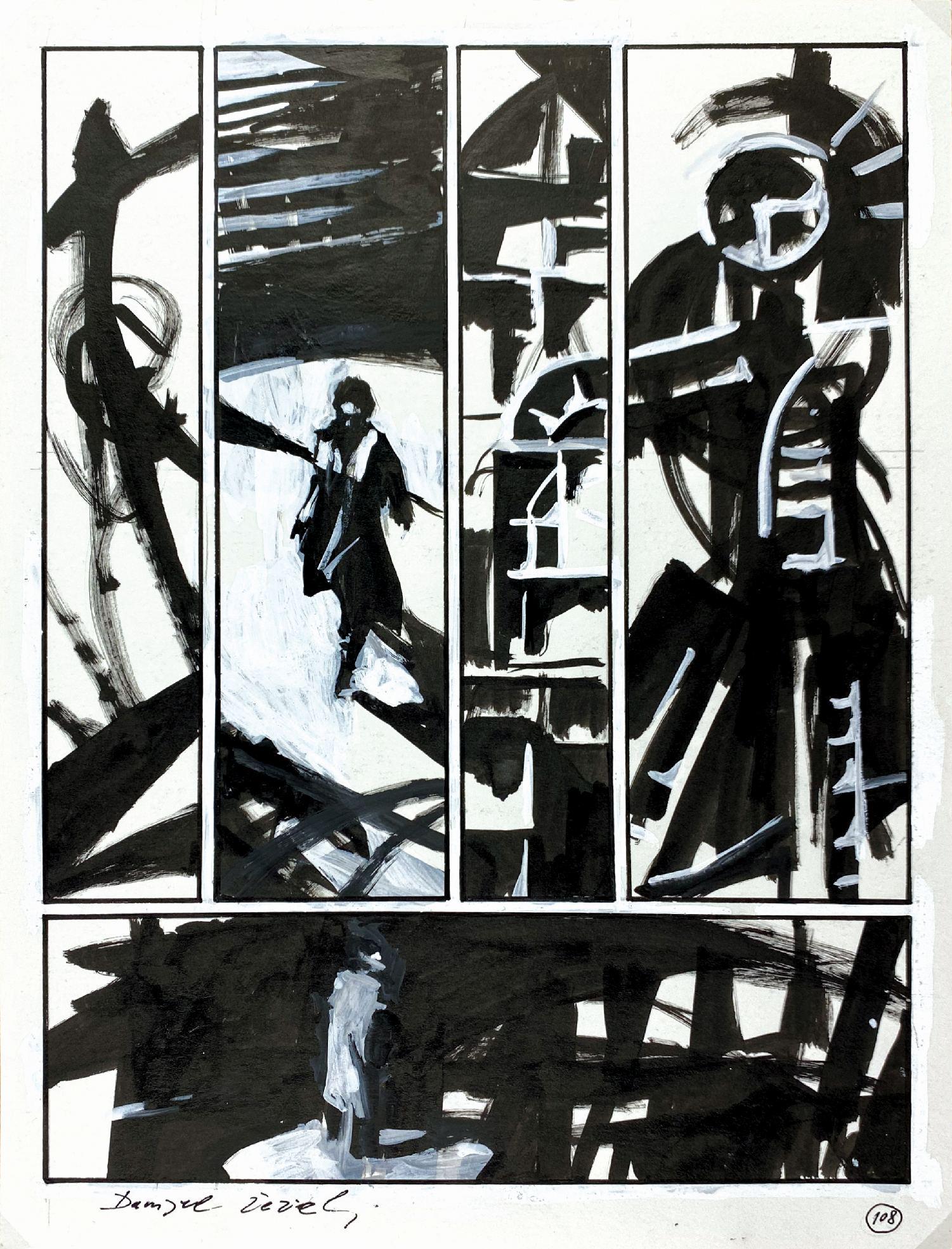 DANIJEL ZEZELJ - Nero Boliviano: Tavola pubblicata a pag. 108 della graphic novel edita privatamente in Croazia nel 2002, e quindi in Italia da Grifo Edizioni. Matita, china e tempera su cartoncino; cm 23x30. Firmata. Ottimo stato. E