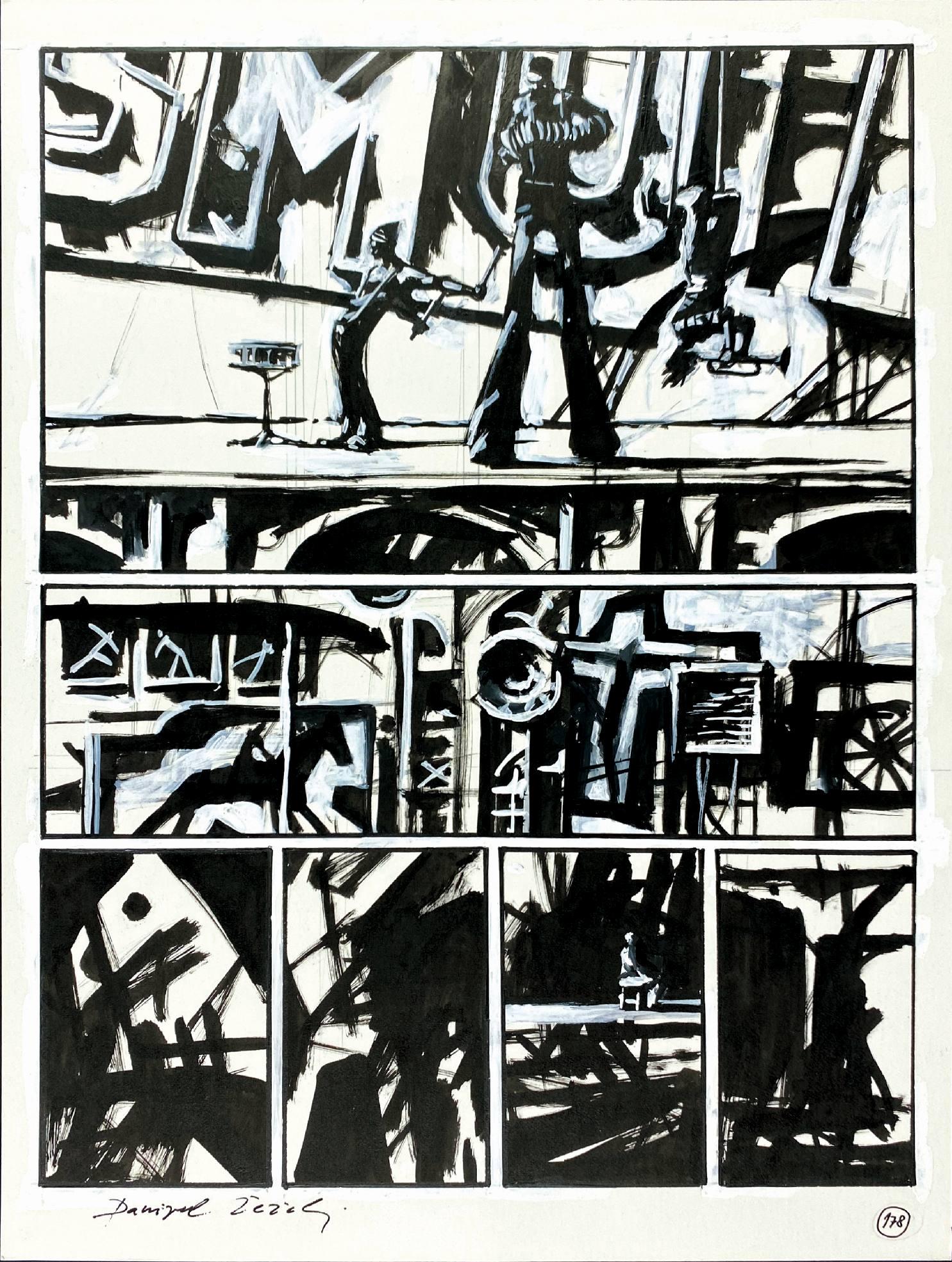 DANIJEL ZEZELJ - Nero Boliviano: Tavola pubblicata a pag. 178 della graphic novel edita privatamente in Croazia nel 2002, e quindi in Italia da Grifo Edizioni. Matita, china e tempera su cartoncino; cm 23x30. Firmata. Ottimo stato. E