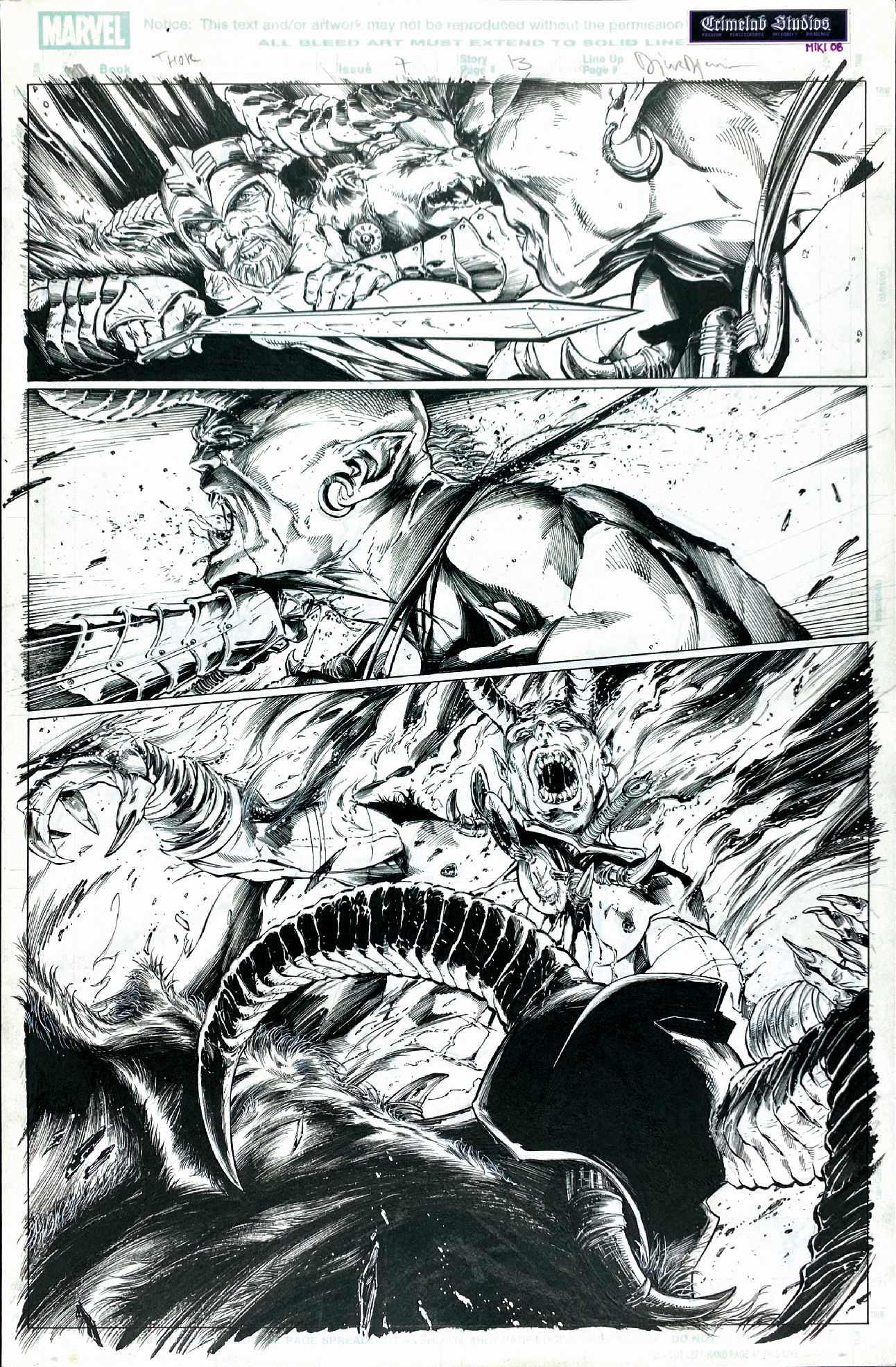 DJURDJEVIC; MIKI - Thor 7 Father Issues: MARKO DJURDJEVIC; DANNY MIKI - Thor 7: Father Issues. Tavola originale n.13 pubblicata in â€œThor” Vol. 3, #7, Marvel, 2008. Matita e china su cartoncino professionale Marvel, cm 44x28. Firm