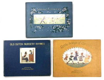 Little Songs of Long Ago; Old Dutch Nursery: H. WILLEBEEK LE MAIR; RIE CRAMER - Little Songs of Long Ago; Old Dutch Nursery Rhymes. Lotto composto da tre albi musicali figurati in prima edizione. Legatuta tt tela editoriale; cm 22x29. Composto