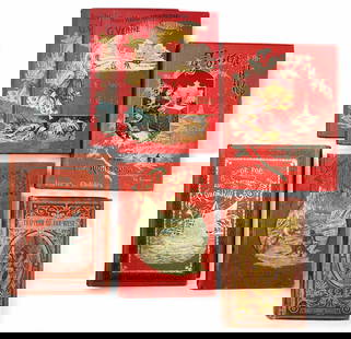 Nel Paese dei Ghiacci ed altri: VERNE; SALGARI; DE FOE - Nel Paese dei Ghiacci; l'Isola a Elica ed altri. Lotto composto da 8 volumi, fine '800/inizi '900. In legatura editoriale figurata con ori, da cm 22x14 a cm cm 28x18. Opere