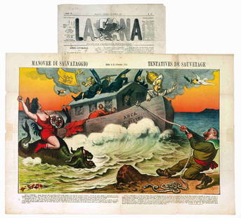 La Rana: Giornale umoristico edito a Bologna. Cm 45,5x32,5. Con illustrazioni satiriche a doppia pagina. Anno 1867 n. 3; 1868 n. 32; 1871 n. 15. Illustrati con litografie in bianco e nero. Anno 1879: n. 46;