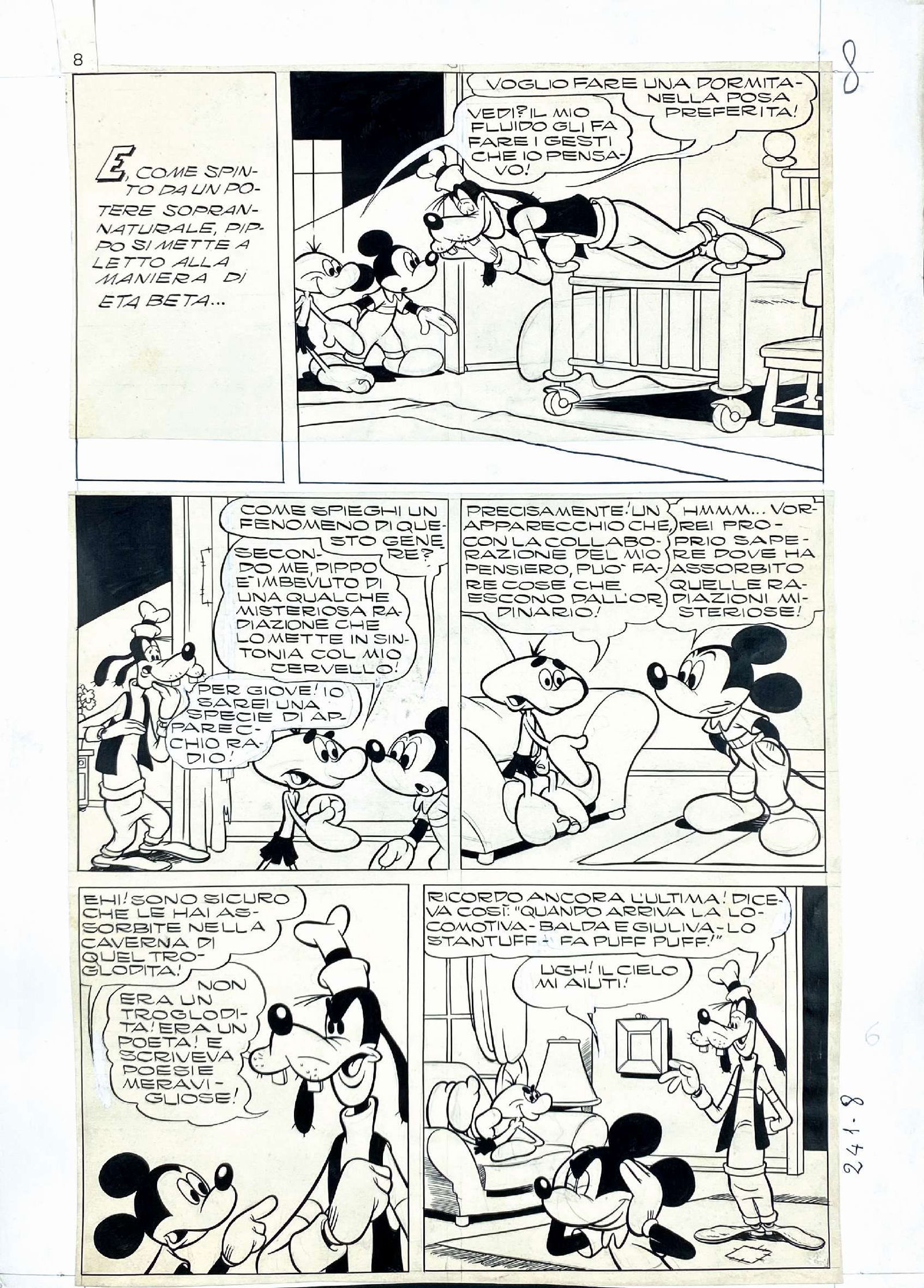 CARPI - Topolino e il Topazio: GIOVAN BATTISTA CARPI - Topolino e il Topazio dello zio in Ozio. 6a tavola originale per la storia scritta da Guido Martina e pubblicata su â€œTopolino” libretto n. 121, Mondadori, 1955, qui