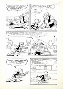 GIUSEPPE PEREGO - Paperin Fracassa: Tavola originale per la storia di raccordo scritta da Gian Giacomo Dalmasso e illustrata da Giuseppe Perego. Pubblicata nel prologo de “I Classici di Walt Disney” n. 41, Mondadori, 1971. M