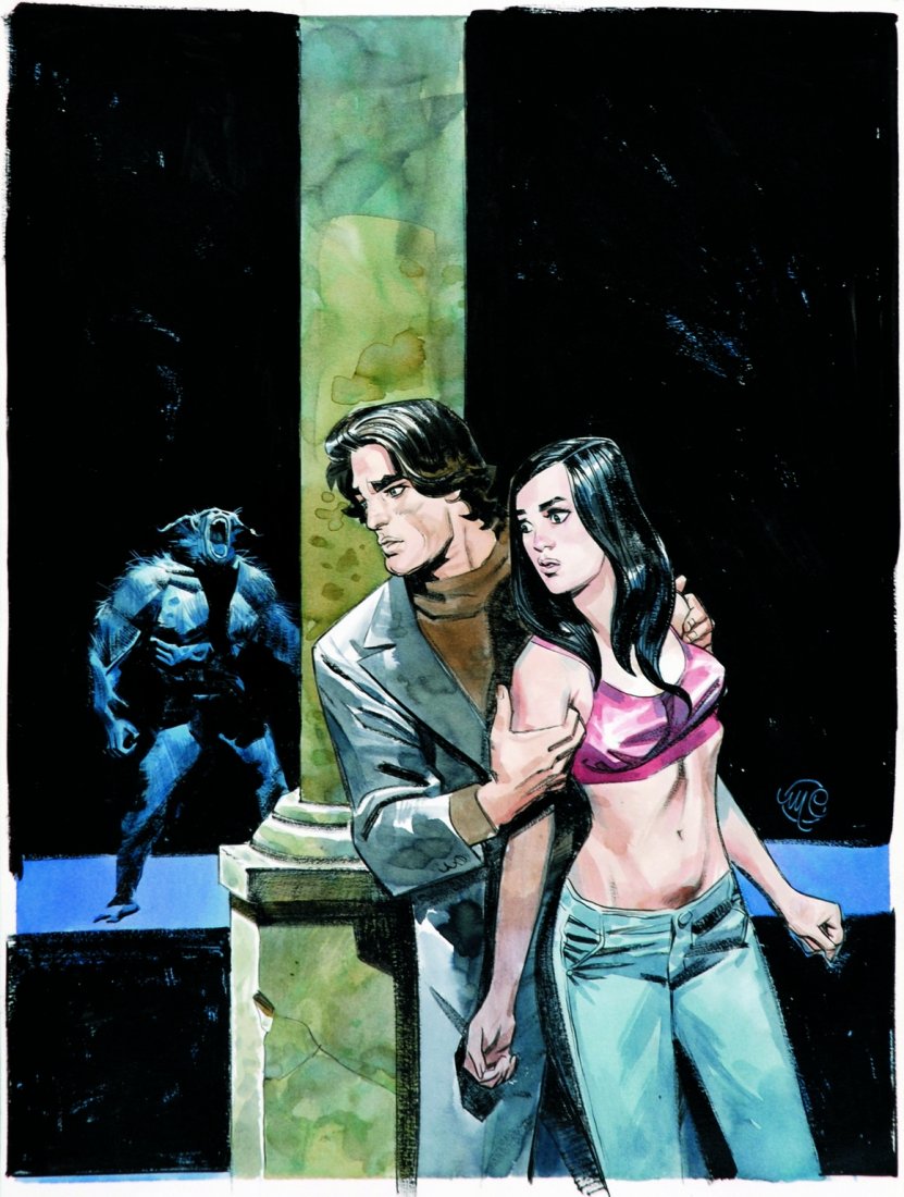 MASSIMO CARNEVALE, Martin Hel: Original cover art for Aurea editions, mixed technique on cardboard, signed in ciphers. Originale di copertina per albo Aurea, tecnica mista su cartoncino cm 25x34,5, firmata con monogramma.