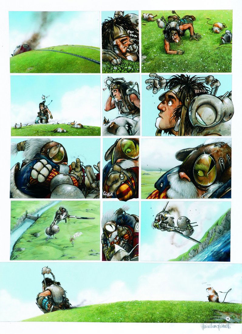 MASSIMILIANO FREZZATO, I Custodi del MaserL'Isola d: Keepers of the Maser Dwarfs Island 15th art of the second volume of the saga. Mixed technique on cardboard. Signed on the bottom right hand corner. In the Maser series Frezzato's technique reaches its