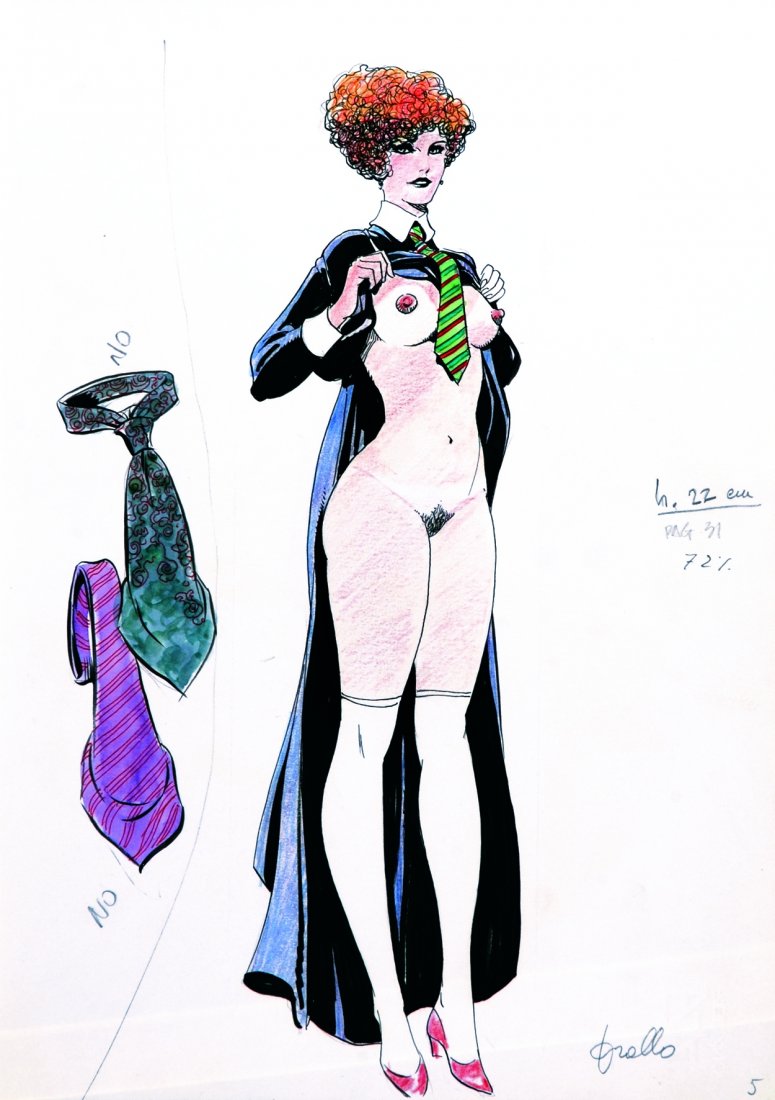 LEONE FROLLO, Mona streetla cravatta: Mixed technique on cardboard, signed. Illustrazione tecnica mista su cartoncino cm 24x33, firmata.