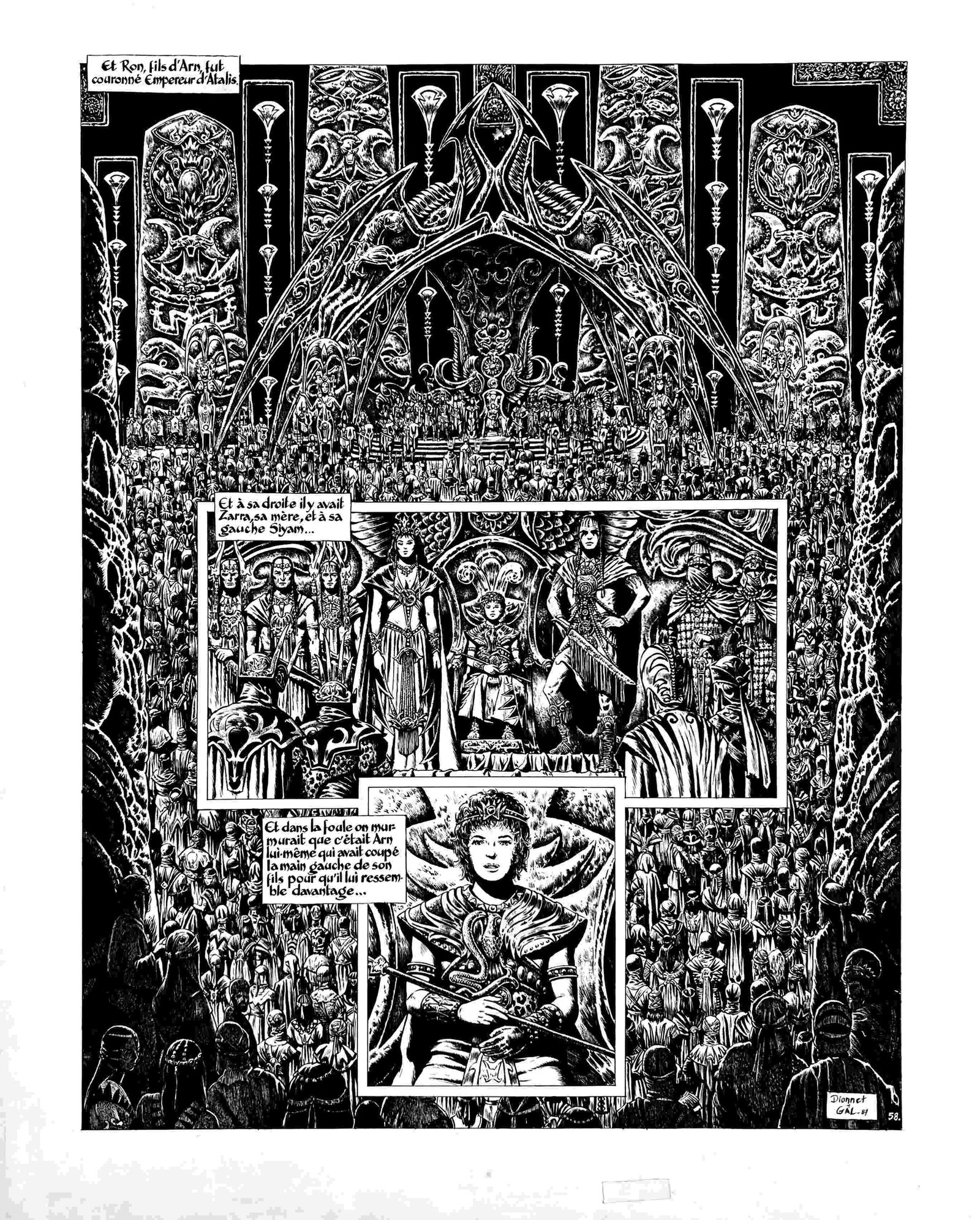 DIONNET- GAL - Empereur d'Atalis: JEAN PIER DIONNET- JEAN CLAUDE GAL - Empereur d' Atalis. Tavola originale pubblicata a pag. 58 di “Le Triomphe d 'Arn” edito nel 1988 da Les Humanoides Associes. Soggetto e sceneggiature di Di