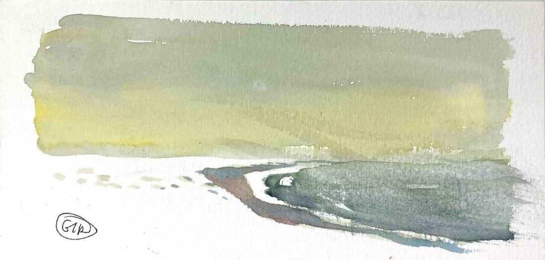 GIPI - Marina: Acquerello su cartoncino, cm 17x25 (opera cm 7x16) Firmata non datata ma fine anni 90. ENG Watercolor on cardboard, 17x25 cm (work 7x16 cm). Signed, undated but late 90s.