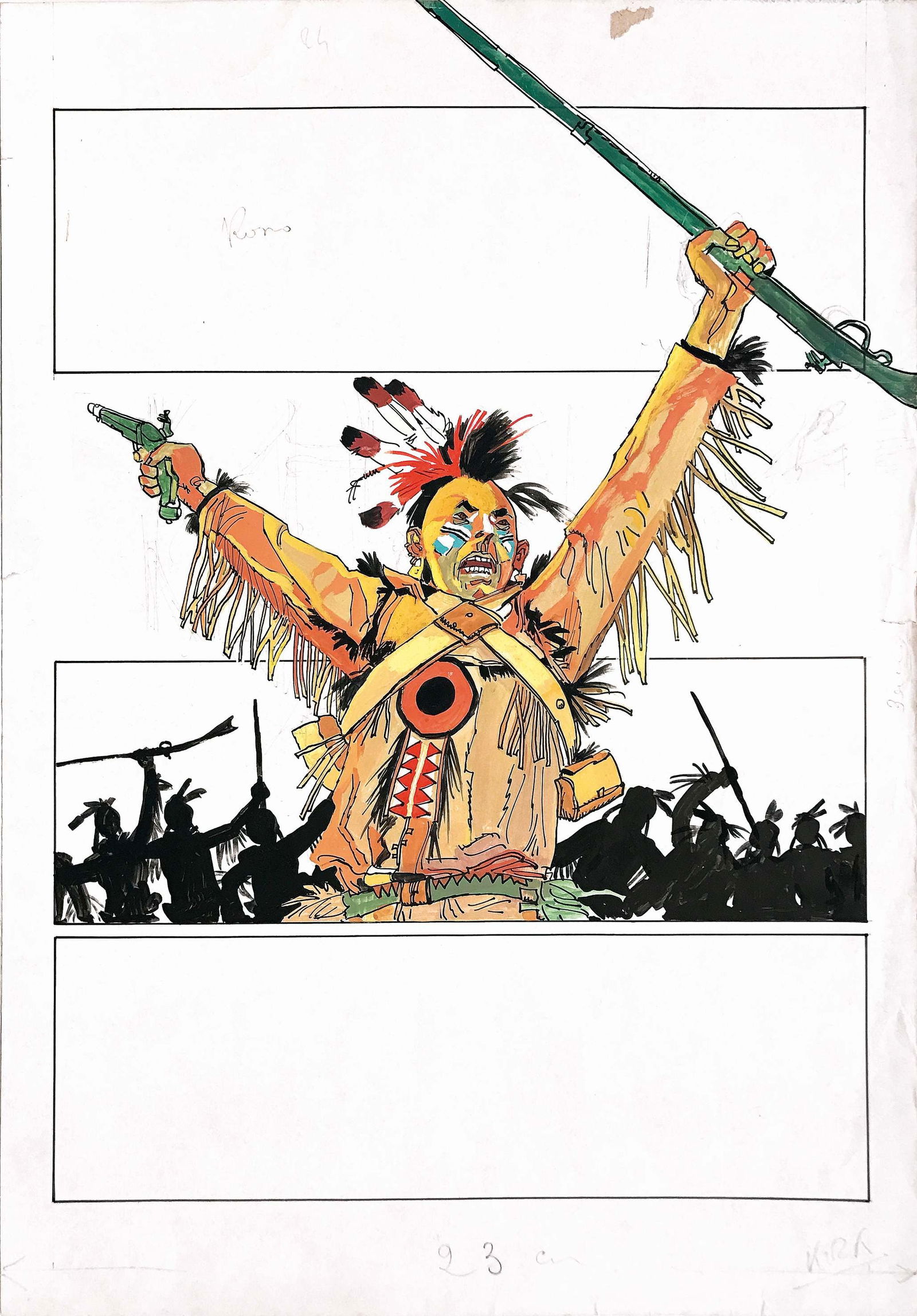 HUGO PRATT - Copertina per Sgt. Kirk: Originale di copertina pubblicato nel n. 24 edito da Ivaldi, nel giugno 1969. Matita, tempera e china su carta da disegno. Cm 50x35. Ancora visibile il segno di matita dello schizzo preparatorio di Pr