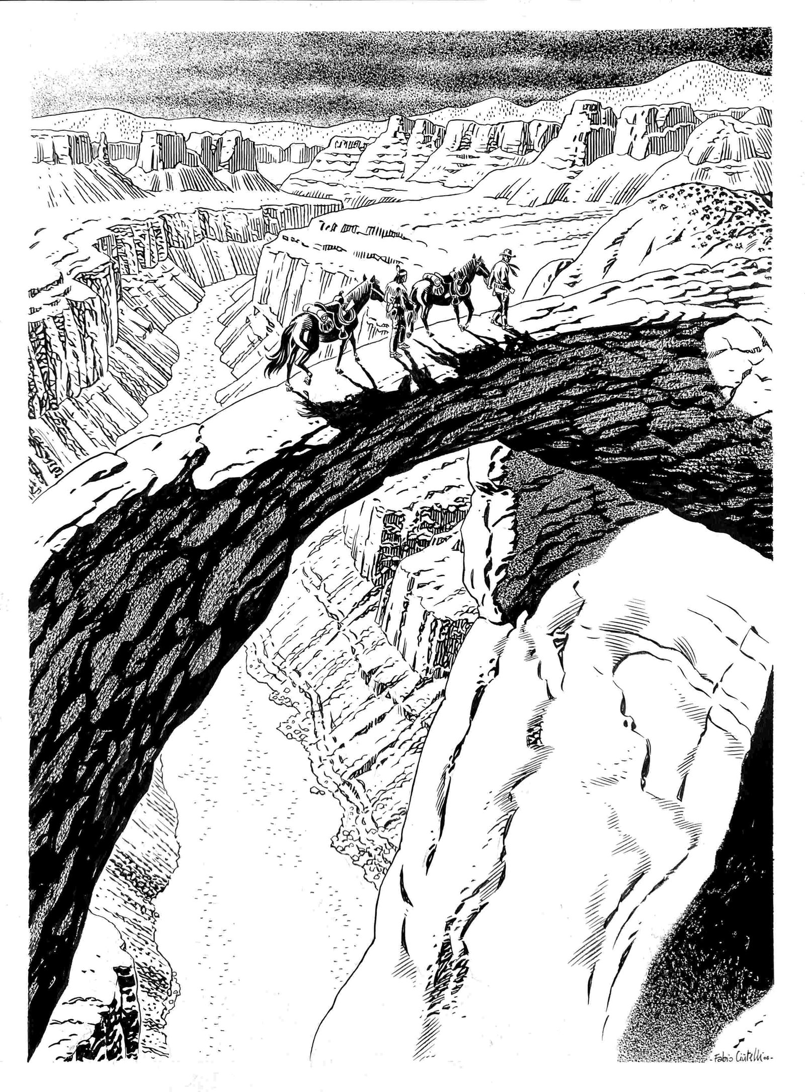 CIVITELLI - Tex il Ponte sull'Abisso: FABIO CIVITELLI - Tex il Ponte sull'Abisso (o il Passo del Diavolo). Illustrazione pubblicata in “Il Mio Tex, La ballata del West” di Civitelli e Verger; Little Nemo 2011 a pag. 109. Matita e 