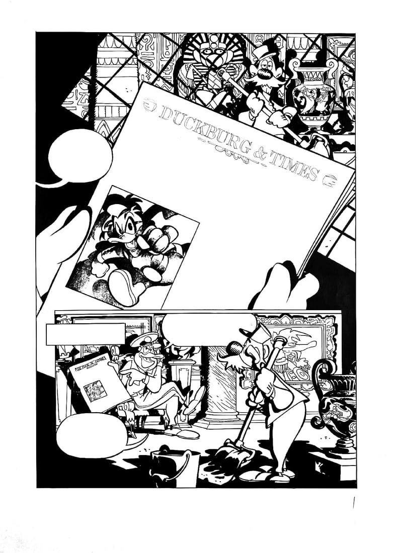 CAVAZZANO - A Real Hero: Omaggio Eisner: GIORGIO CAVAZZANO - A Real Hero - Omaggio a Will Eisner. Tavola d'apertura per la storia breve realizzata in omaggio a Eisner, edita nel 2011 in Danimarca su “Anders And & Co.”, quindi in Bras