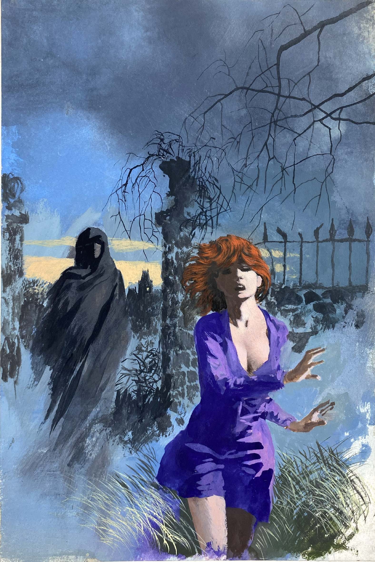 THOLE - Copertina per Romanzo Horror: KAREL THOLE - Copertina per Romanzo Horror. Originale di copertina per romanzo non reperito. Tempera su cartone; cm 30,5x20. Ottimo stato. ENG Original cover for novel of unknown title. Tempera on car