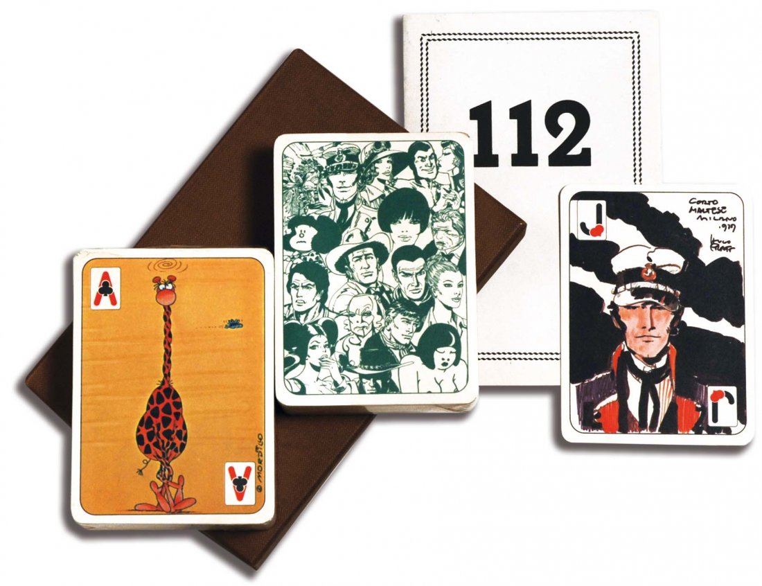 Carte da gioco a fumetti: Carte da gioco a fumetti - A double set of cards specifically realised by the most famous comic authors, including Pratt. As new. Published in 1981. Deux jeux de cartes réalisés par les meilleurs ar