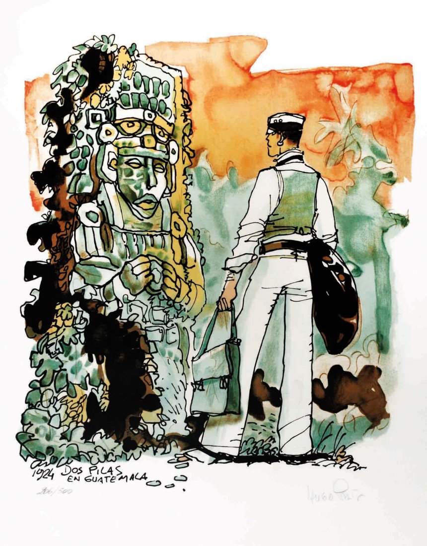 Mu- Dos pilas en Guatemala: Mu- Dos pilas en Guatemala - Lithography on quality paper. Limited edition to 300 numbered copies (our n° 206). With dry-stamp. In wood frame. 1989. Lithographie 10 passages en tirage limité et num�