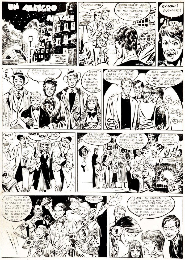 Un allegro Natale: Un allegro Natale - Two historic plates published in 1946. Pencil, ink and white tempera on drawing paper. Made by Pratt, Ongaro and Battaglia. Great conditions. Deux planches historiques publiées e