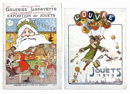 Louvre - Galerie Lafayette: Coppia di cataloghi spillati, cm 26.5x20 circa. Galerie Lafayette: Exposition de Jouets, 1906, pp. 20: bambole, mobili e accessori, giochi scientifici e altro. Completo di listino prezzi allegato. Un