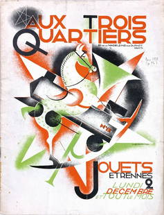 Aux Trois Quartiers: Jouets etrenes 1931: BRODOVITCH - Aux Trois Quartiers: Jouets etrenes 1931. Parigi, catalogo n. 12. Spillato, cm 31.5x24, pp. 40: bambole e accessori, animali, aeroplani, automobili, trenini, giocattoli da trascinamento,