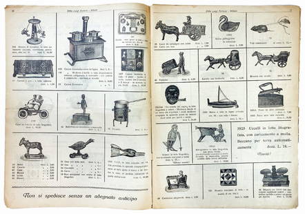 Ditta Luigi Fortura Milano 1923-1934: ANTONIO RUBINO - Ditta Luigi Fortura Milano 1923-1934. Coppia di cataloghi composta da catalogo Marzo 1923: giocattoli-chincaglie-giochi in gomma. In legatura d'amatore, cm 34x24. Pp. 28. Copertina
