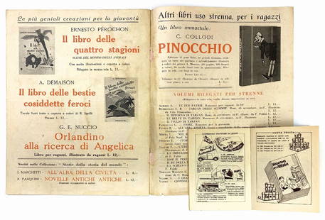 Libri-Giocattoli Carroccio, Bemporad, Vallardi: Lotto composto da 4 cataloghi. Antonio Vallardi, Materiale e Sussidi Didattici per le Scuole Elementari, 1925. Spillato, cm 24.5x17, pp. 82. Presenta giocattoli didattici. Bemporad, Novità Per