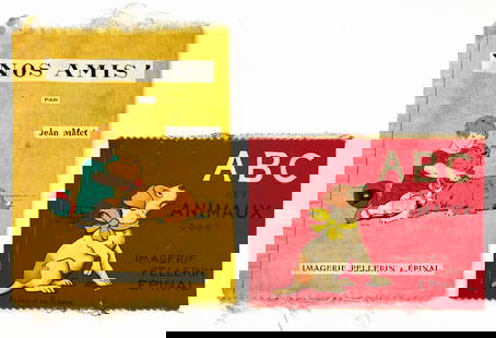 ABC Des Animaux, Nos Amis: Coppia di libri su tela, edizioni Imagerie Pellerin a Epinal, cm 15x20 e 25x19. Buono stato. Qualche ingiallitura. ENG Pair of books in publisher's linen binding, Imagerie Pellerin ed. Epinal, 15x20