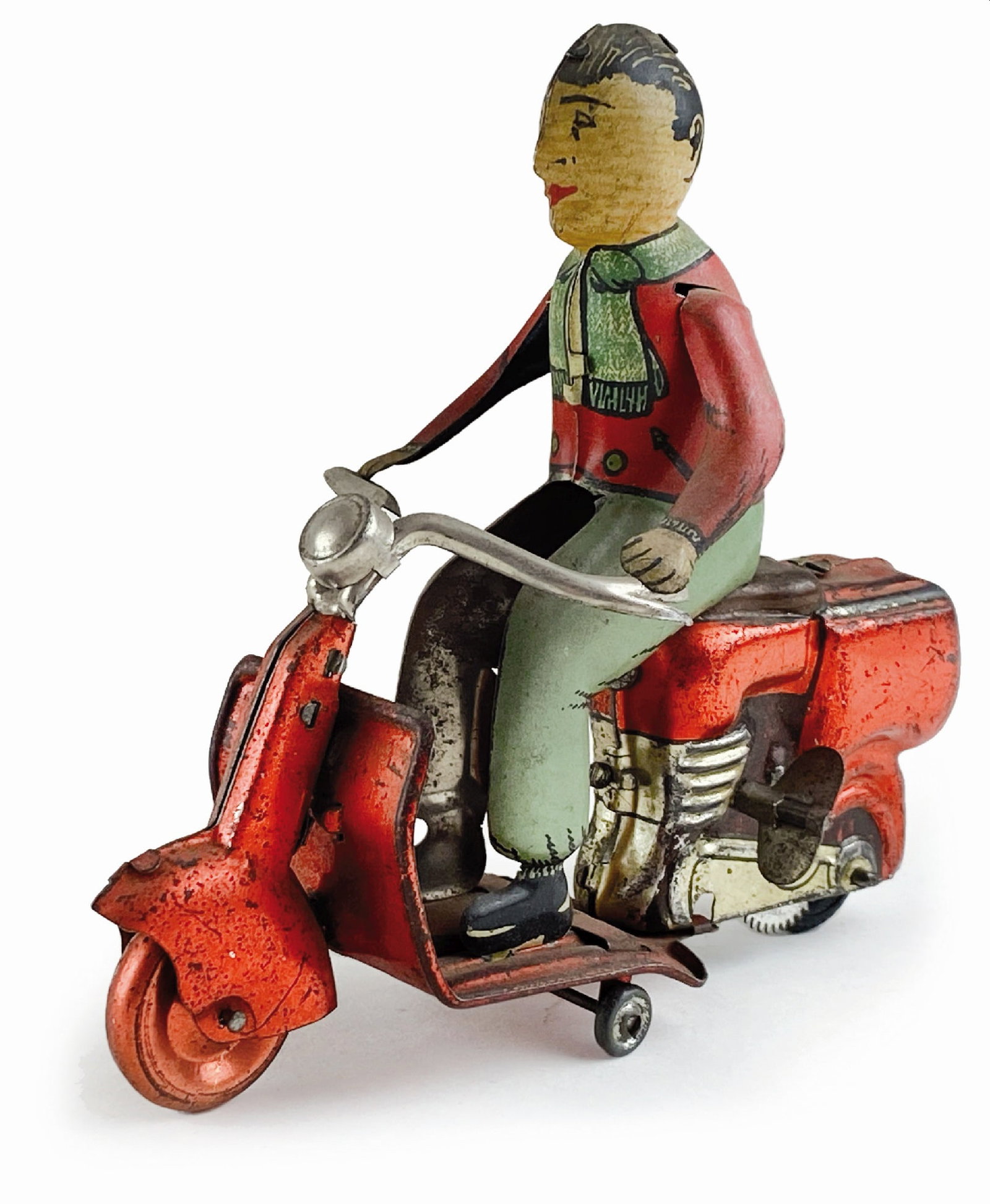 Lambretta Siro Ferrari: Ditta ferrari Siro, Italia primi anni '50. Modello scooter Lambretta in latta litografata. Cm 13. Ottima conservazione, minime scalfitture di vernice, funzionante non restaurata. ENG Lambretta scooter