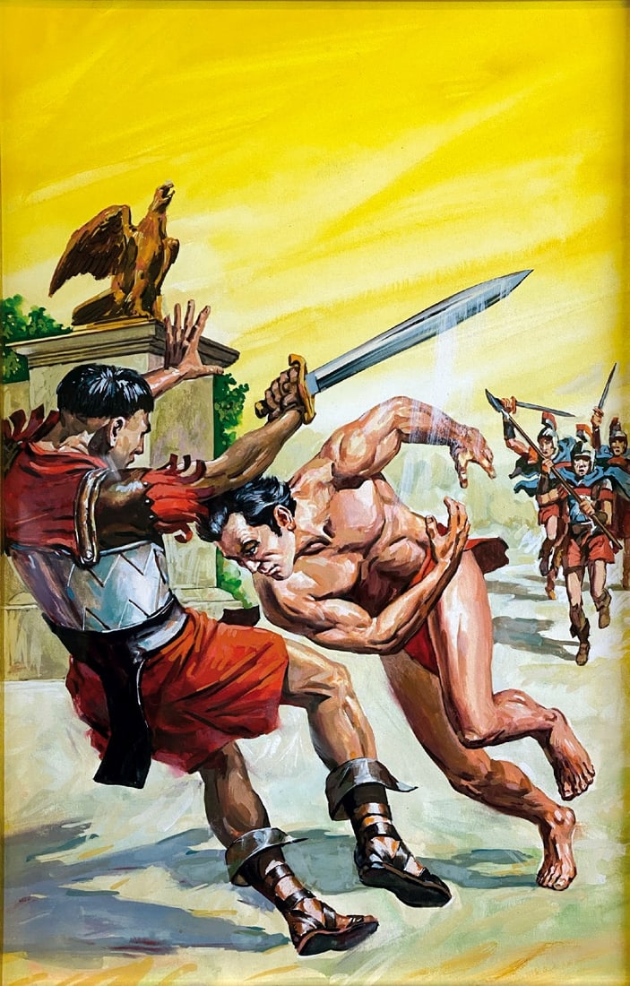 DINO BUSETT - Tarzan Vedette TV: Originale di copertina, tempera su cartone, cm 44x30 (opera cm 39x24,5). Eccellente stato, in cornice dorata. ENG Original cover, tempera on cardboard, 44x30 cm (work 39x24.5 cm). Excellent condition,