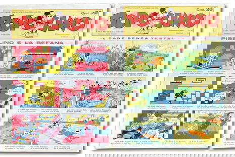 Topolino Giornale n. 55, 56: Lotto composto da 2 Topolino Giornale, 13 e 20 gennaio 1934. Nuovi. Rifilati, cm 34x25,5. Provenienti da legatura con cucitura a filo. Di insolita freschezza. N. 56 con mancanze al margine inferiore