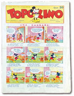 Topolino Giornale n. 58: 3 febbraio 1934. Cm 35x26. Copia come nuova, carta molto fresca, parzialmente intonso, esente da restauri.