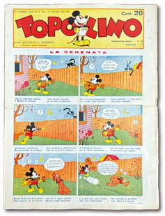 Topolino Giornale n. 60: 17 febbraio 1934. Giornale non rifilato spillato in costa, cm 34,6x26,5. Come nuovo. Esente da restauri.