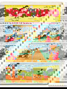 Topolino Giornale n. 66: 31 marzo 1934. Lievemente rifilato, cm 34x25,5. Lievissime fioriture, minimi strappetti senza mancanze ai margini. Le pagine interne rifilate al margine basso di circa 50 mm. Peraltro copia come