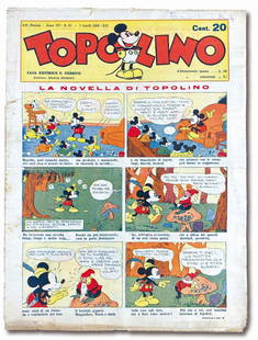 Topolino Giornale n. 67: 7 aprile 1934. Cm 35x26. Esemplare piu' che discreto, con strappetti e una piccola mancanza angolo copertina posteriore. Firma di appartenenza a matita al margine superiore della copertina.