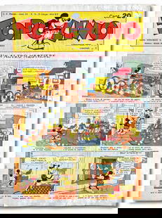 Topolino Giornale n. 78, 79: 23 e 30 giugno 1934. Non rifilati, cm 35x26. Entrambi con lievi ondulazioni da umidita'. I fogli interni e le copertine hanno preso un poco del rosa della pagina con Cino e Franco. N. 78 privo di