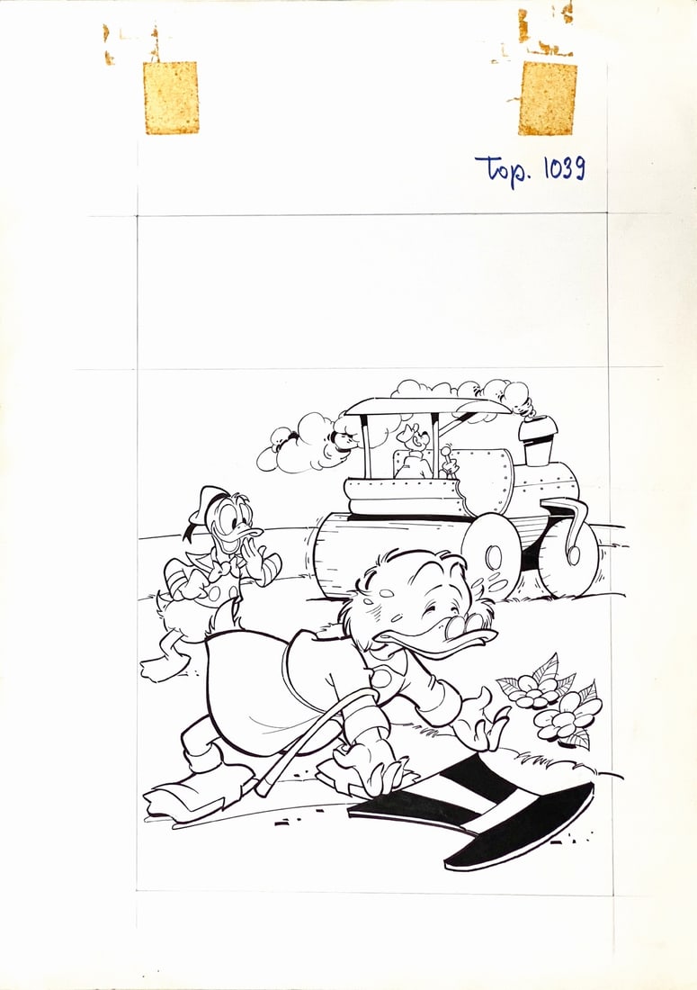 GATTI - Cover Topolino Lib #1039: GIANCARLO GATTI - Copertina Topolino Libretto n. 1039. Originale di copertina per Topolino Libretto n. 1039, Mondadori, 26 ottobre 1975. Matita e china su cartoncino, cm 35,5x25. Tracce di scotch edit