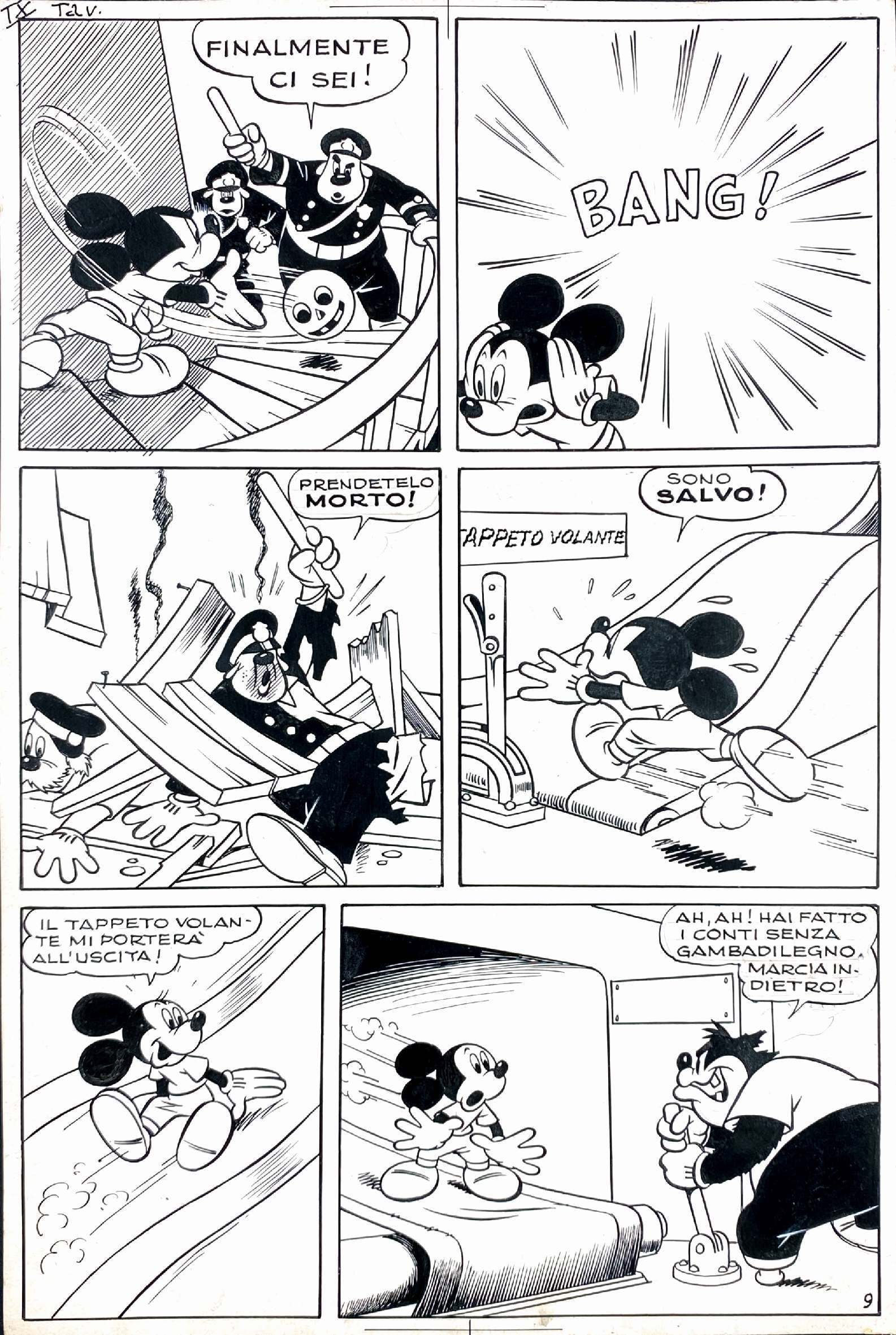 BIOLETTO - Topolino e i Grilli Atomici: ANGELO BIOLETTO - Topolino e i Grilli Atomici. Nona tavola originale per la storia scritta da Guido Martina e disegnata da Angelo Bioletto; pubblicata su “Topolino” libretto n. 14, Mondadori, 