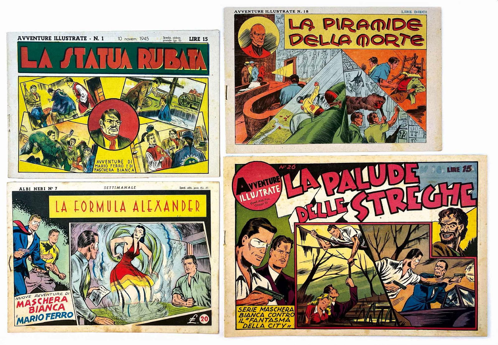 Avventure Illustrate Maschera Bianca: Editoriale Esperia, 1945-1946. Spillati, cm 17x24. Nn. 1 a 4. Avventure Illustrate Serie Maschera Bianca nn. 18 a 20. Avventure Illustrate Serie Maschera Bianca, 1946. Spillati, cm 17x24,5, quindi cm