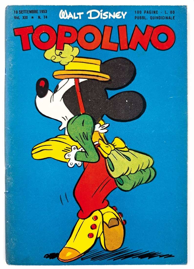 Topolino Libretto n. 74: Mondadori, 10 settembre 1953. Spillato, cm 18x12,3 circa. Nuovissimo/edicola. Esente da scriminatura bianca. Pinzette lievemente ossidate. Interno eccellente. Completo di bollino e giochi non giocati.