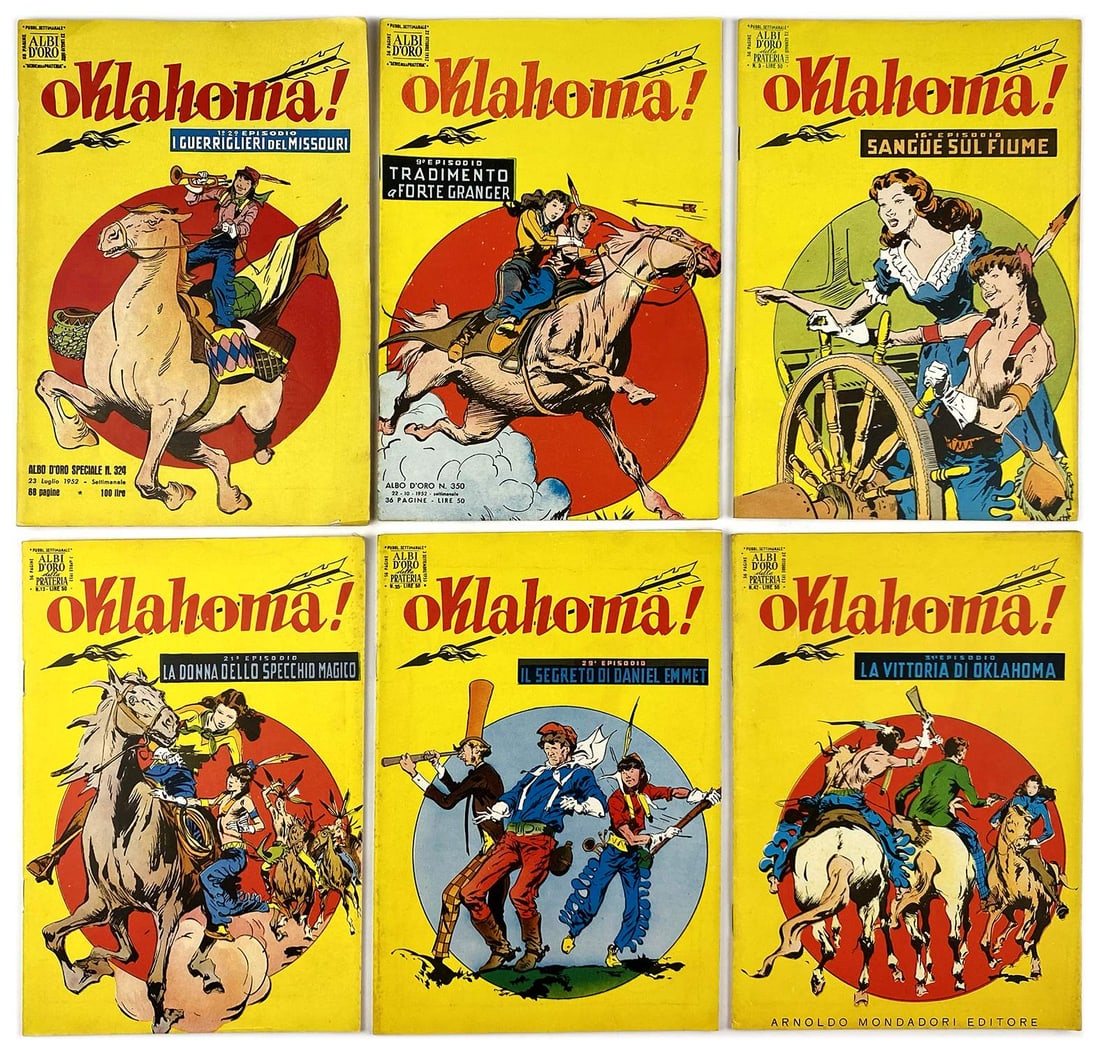 Oklahoma! Albi d'Oro Completa: Mondadori, Albi d'Oro Serie della Prateria completa di 31 episodi, per complessivi 30 albi (n. 1 con doppia numerazione), 1952. Spillati, cm 25x17,5. Edicola/magazzino. Carta bianca e freschissima. Pi