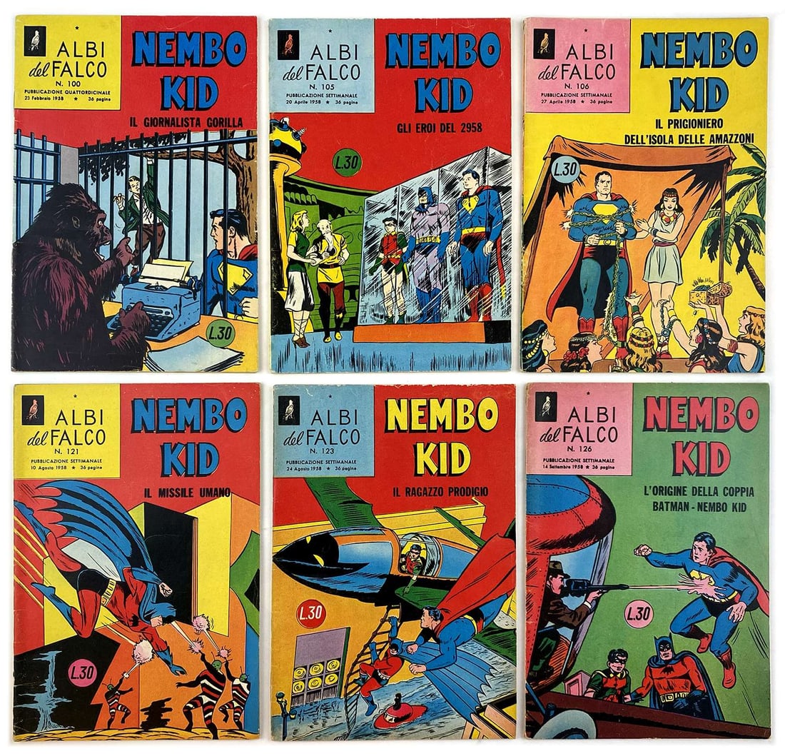 Albi Del Falco Nembo Kid Nn. 100/130: Mondadori, 1958. Spillati, cm 19x12,5. Sequenza completa dei nn. da 100 a 130. Ottimi/nuovi.
