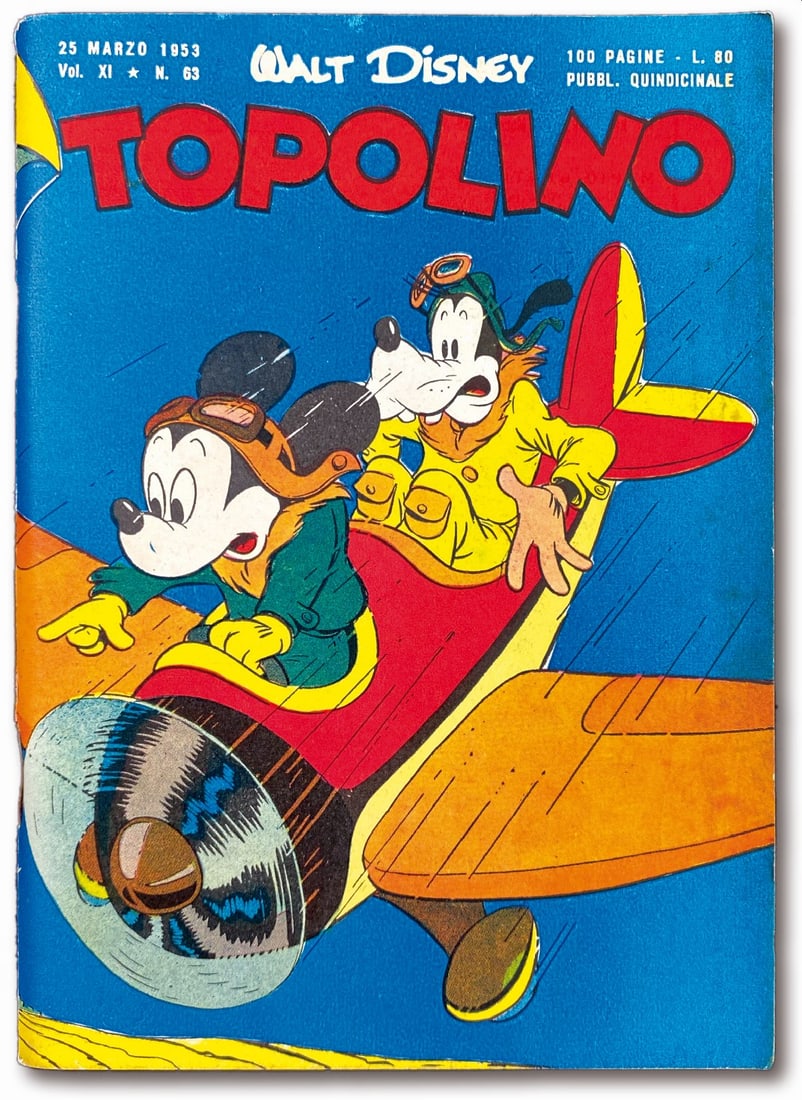 Topolino Libretto n. 63: Mondadori, 25 marzo 1953. Spillato, cm 18x13. Edicola. Copertine lisce e perfette. Completo di bollino e giochi non giocati. Scriminatura bianca nella parte inferiore e pinzette ossidate. Interno ecce