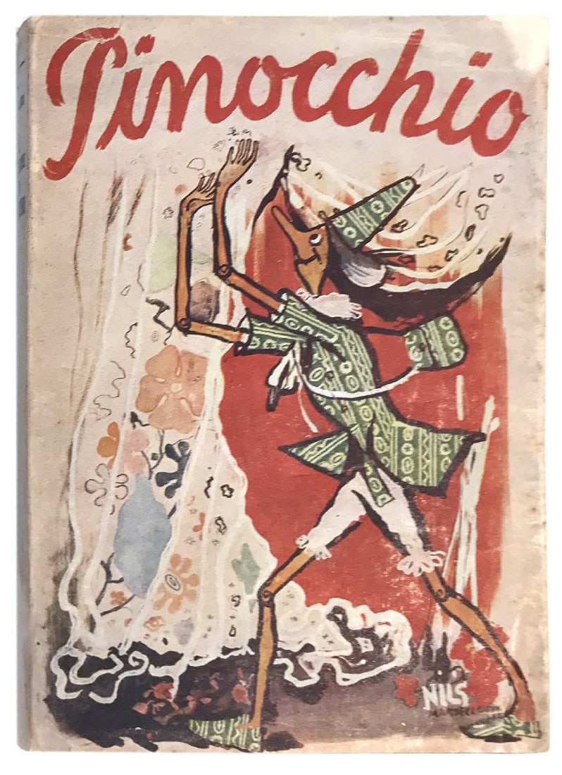 MARTELLUCCI - Le Avventure di Pinocchio: NILS MARTELLUCCI - Le Avventure di Pinocchio. Vallecchi Editore, dicembre 1943. Prima edizione con sovraccoperta. Cm 15,5x10,8. Pp. 302 con illustrazioni a mezza tinta fuori testo. Eccellente esemplar