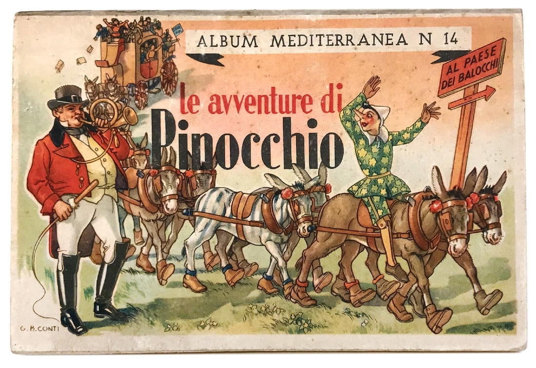 CONTI - Pinocchio al Paese dei Balocchi: G.B. CONTI - Pinocchio al Paese dei Balocchi. Ed. Mediterranea, Roma, 1943. Cartonato; cm 15x23. Copertina e quattro tavole animate di Conti. Buono stato.