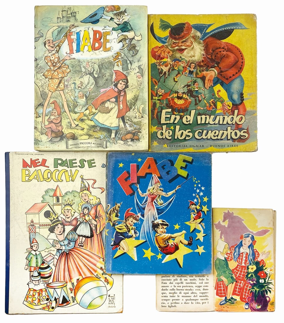 Pinocchio nelle Fiabe: BUFFOLENTE; BUSI; CALURI - Pinocchio nelle Fiabe. Lotto composto da 5 volumi, formato variabile da cm 21x12 a cm 34x23. Le Fate Celebri, Societa' Editrice Tirrena, 1943. Ill. Da Bruno Caluri. Nel Paes