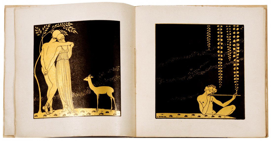 Georges Barbier Le Cantique des Cantiques: ENG Limited edition to 240 numbered copies (our is n.125). With 17 plates in gold and black. Title page with gilt titles and illustration. Publisher’s gilt paperback. A very good copy with some yell