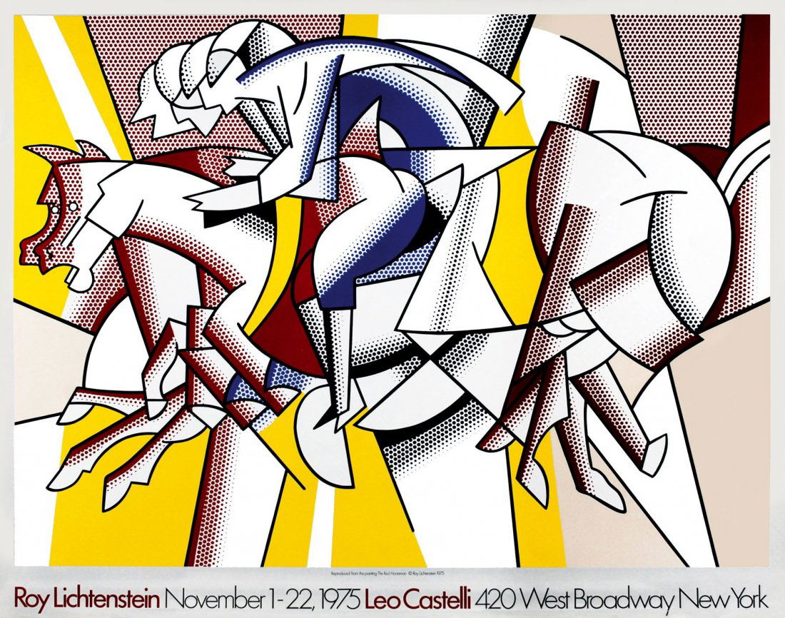 Roy Lichtenstein Red Horseman: ENG Original poster The Red Horseman. Created for the exhibition held at Leo Castelli Gallery on 1975. Great condition. IT Roy Lichtenstein Red Horseman Cm 71x57 Manifesto originale per la mostra all