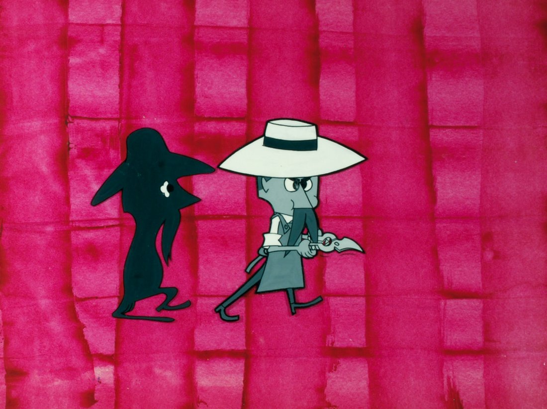 Gino E Roberto Gavioli Ulisse Hag: ENG Original production cel for Carosello. Ink and tempera on acetate. On painted backdrop. IT Gino E Roberto Gavioli Ulisse Hag Cel promozionale per Carosello. China e tempera su acetato cm 38x30. Su