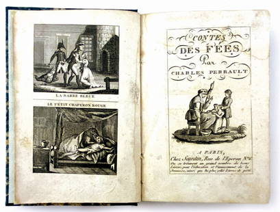 Contes des Fees, La Barbe Bleue: CHARLES PERRAULT - Contes des Fees, La Barbe Bleue. Paris, Chez Saintin. Non da­tato ma 1820. In 12, cm 13,6x9. Pp. 166 - II, illu­strato con dieci incisioni, presentate a coppia su ta­vole f.t.