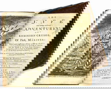 The Life Adventures; The Farther Adventures: DANIEL DEFOE - The Life and Strange Surprising Adventures of Robinson Crusoe; The Farther Adventures of Robinson Crusoe. Opera in 2 volumi, Hitch and Hawes, London, 1761. Dodi­cesima, rara edizione