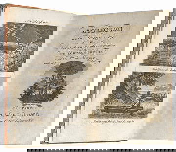 Robinson Du Jeune Age, Petit Robinson: DANIEL DEFOE - Robinson Du Jeune Age, Petit Robinson. Opera in due volumi: Petit Ro­binson, Paris, Au Sage Fran­klin, Blanchard, 1810, seconda ed. Cm 13x9. Pp. 222, fronte­spizio e 5 incisioni