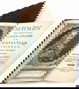 Voyages du Capitaine Lemuel Gulliver: JONATHAN SWIFT - Voyages du Capitaine Lemuel Gulliver en divers Pays eloignes. A La Haye, Chez P. Gosse et J. Neaulme, 1727, Paesi Bassi, prima edizione. Opera completa in tre volumi, cm 16,5x10.